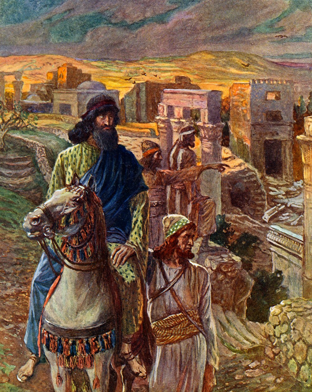 Nehemia katselee Jerusalemin raunioita - Raamattu tekijältä James Jacques Joseph after Tissot