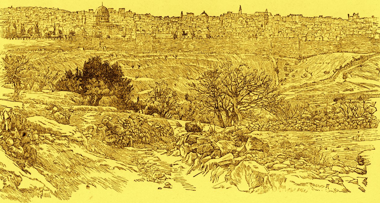 Jerusalemin vanha kaupunki Öljymäeltä nähtynä tekijältä James Jacques Joseph after Tissot