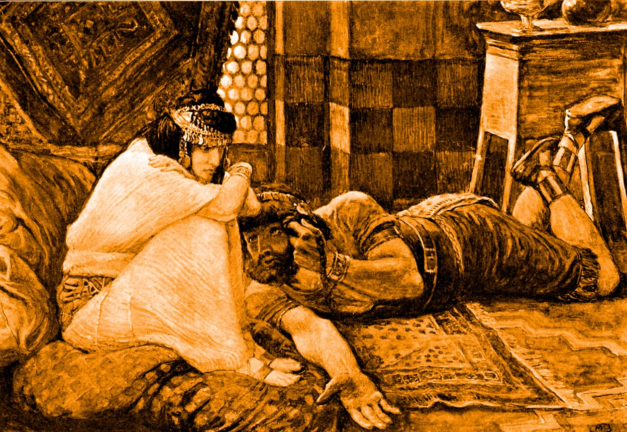 Simson paljastaa salaisuutensa Delilalle - Raamattu tekijältä James Jacques Joseph after Tissot