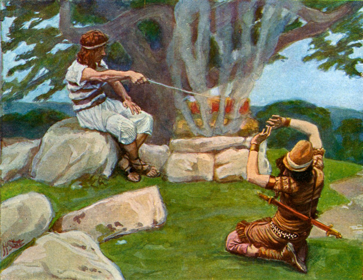 Enkeli sytyttää tulen Gideonin alttarille - Raamattu tekijältä James Jacques Joseph after Tissot