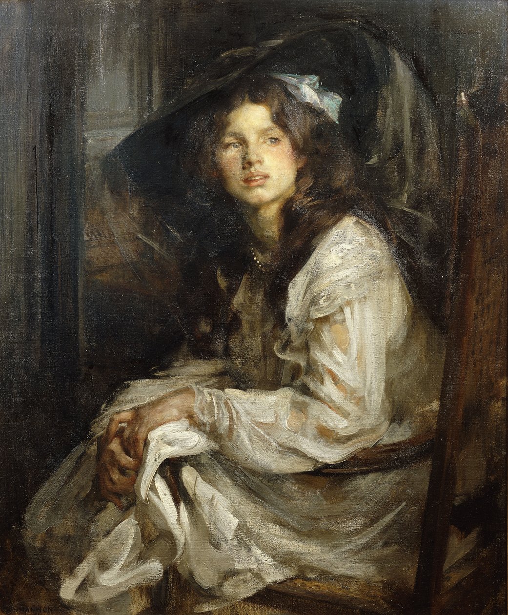 Tyttö istuu tuolissa, tekijältä James Jebusa Shannon