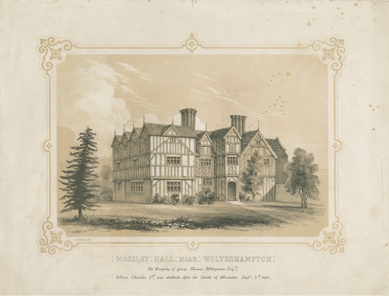 Bushbury - Moseley Old Hall: litografia ja [?1700-luku] tekijältä James Kellaway Colling