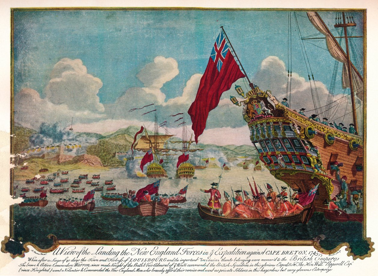 Uuden Englannin joukkojen maihinnousu Cape Bretonin saarelle hyökätäkseen Louisbourgiin, 1747 tekijältä James L. Brooks