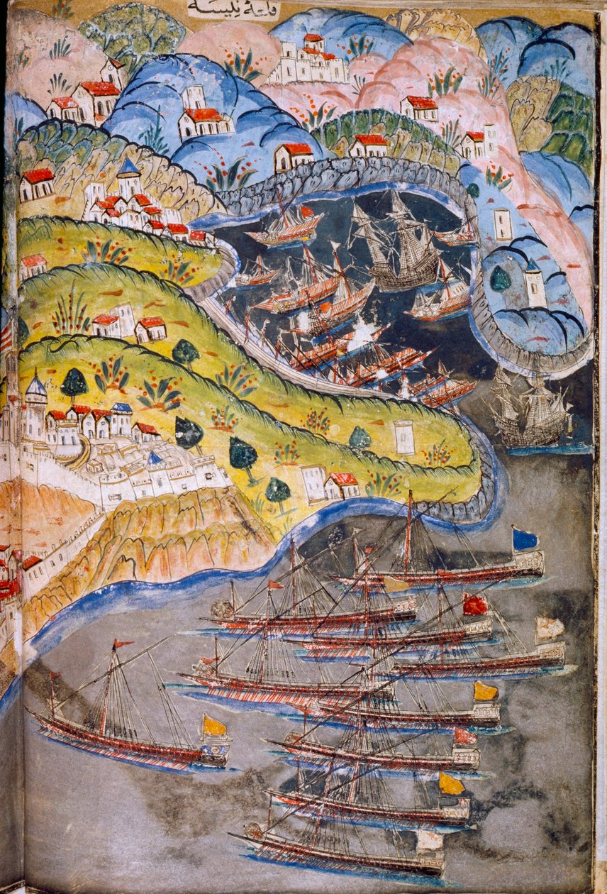 Merirosvot hyökkäävät Rooman valtakunnan hallussa olevaan Nizzaan Ranskassa vuonna 1543. Topkapi-museo, Istanbul, Turkki. tekijältä James L Stanfield
