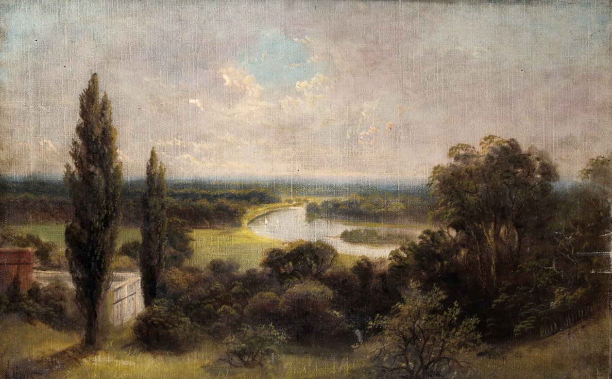 Näkymä alas kinkkupelloille Richmond Hillin huipulta tekijältä James Lewis