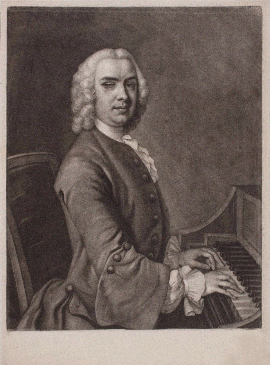 Urkuri ja säveltäjä John Stanley muotokuva 1712-1786. tekijältä James MacArdell