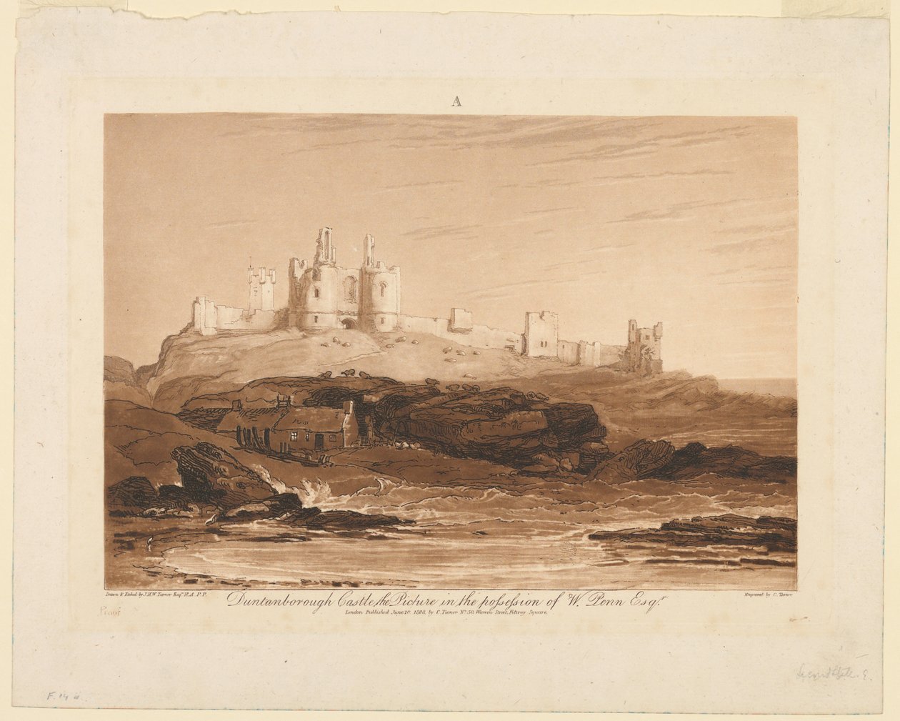 Dunstanburghin linna, "Liber Studiorumista", osa III tekijältä James Mallord William Turner
