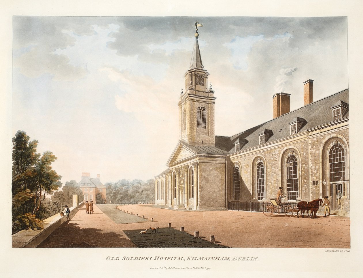 Old Soldiers Hospital, Kilmainham, Dublin, 1794 (käsinvärinen kaiverrus) tekijältä James Malton