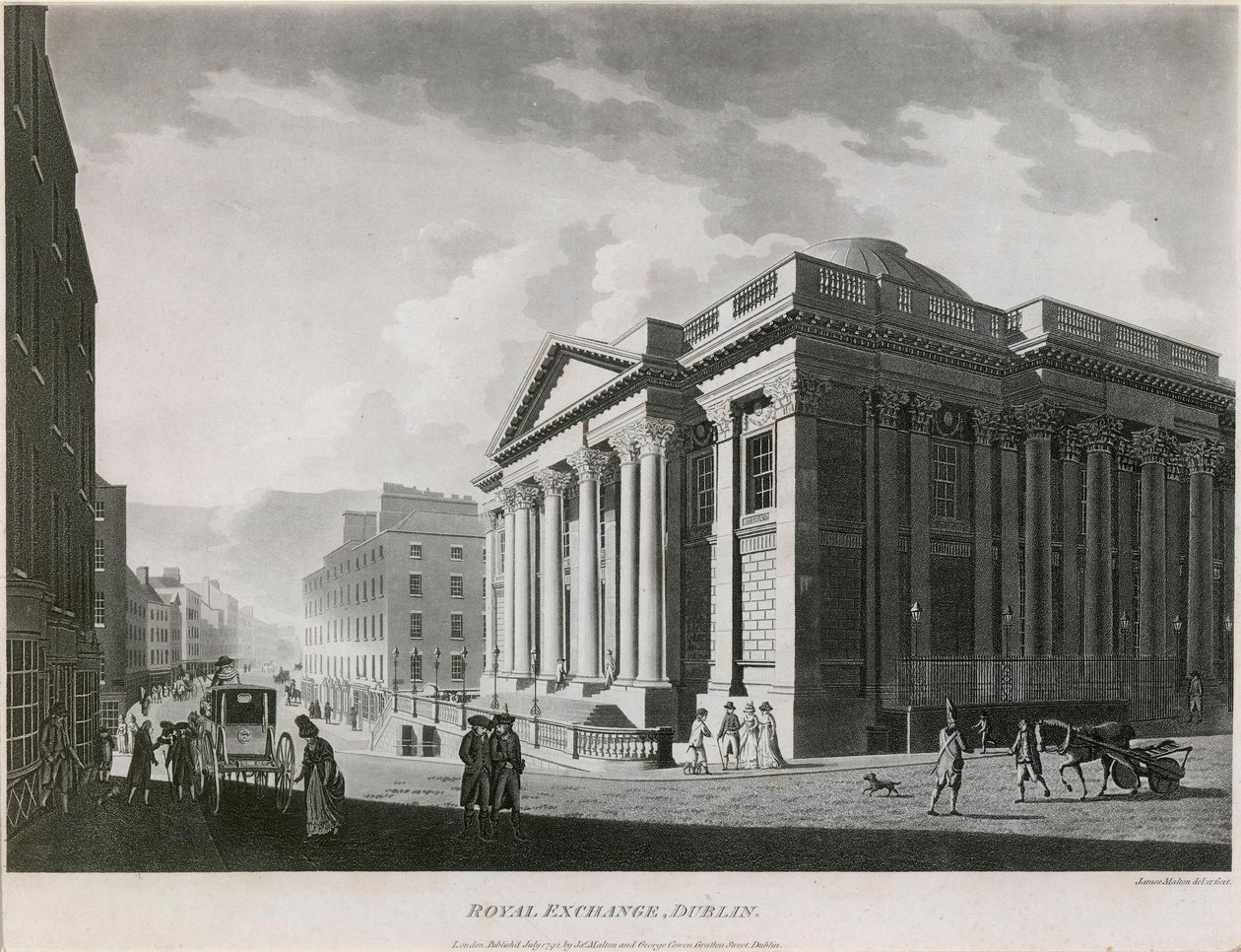Royal Exchange (nykyinen kaupungintalo), Cork Hill, Dublin tekijältä James Malton