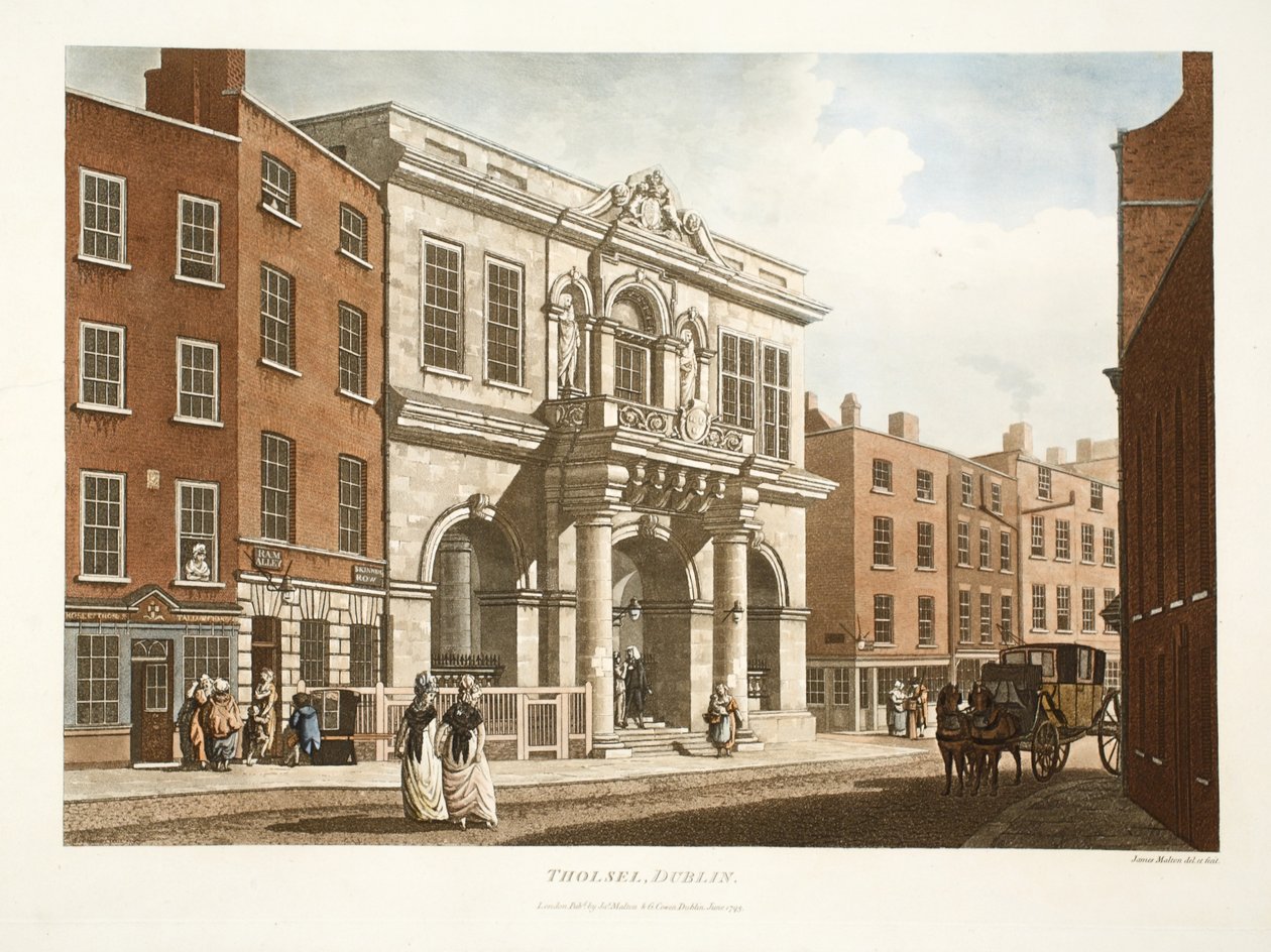 Tholsel, Dublin, 1798 (käsinvärinen kaiverrus) tekijältä James Malton