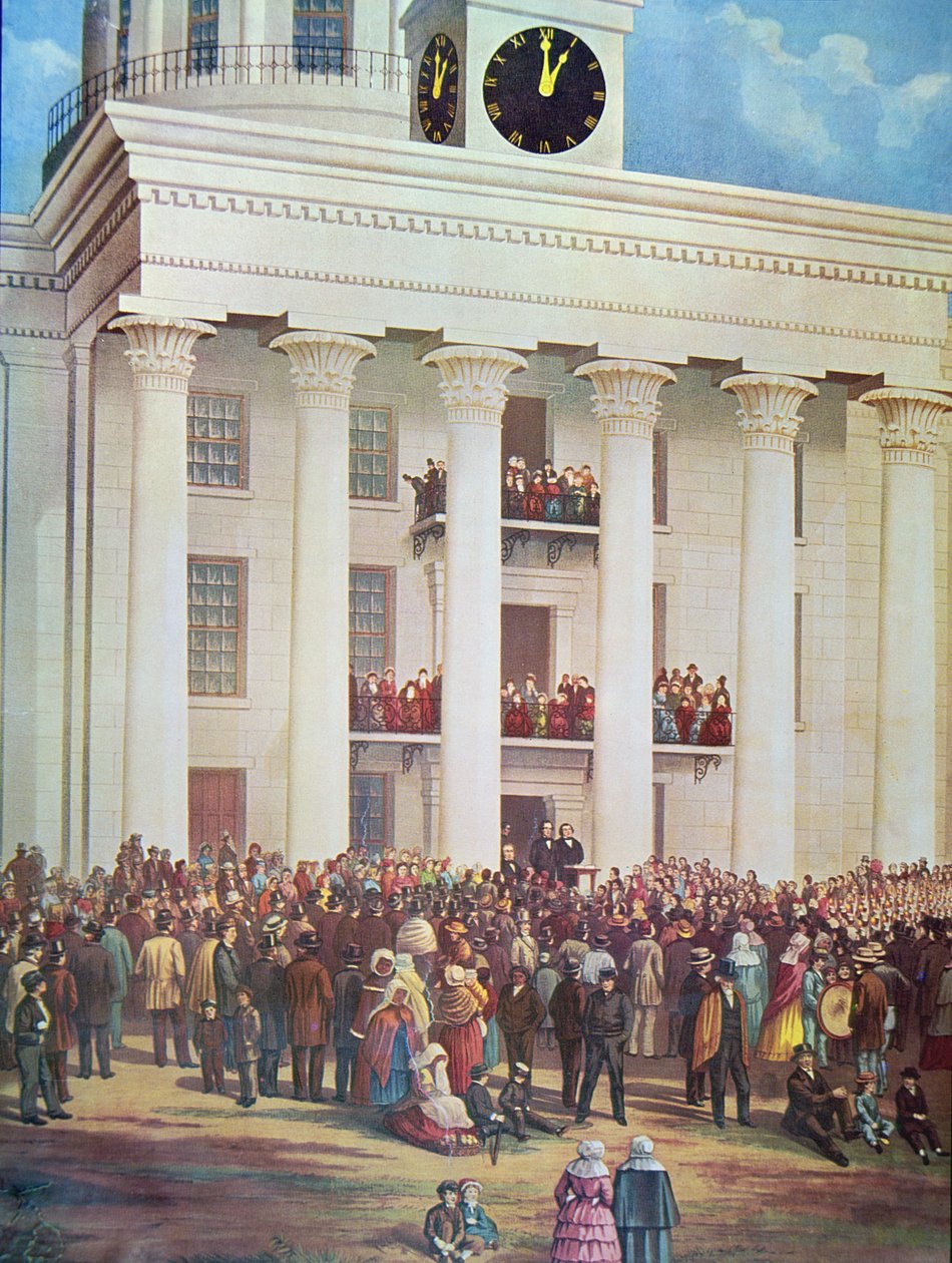 Jefferson Davisin virkaanastujaiset Senate Housessa, Montgomeryssa, Alabamassa tekijältä James Massolon