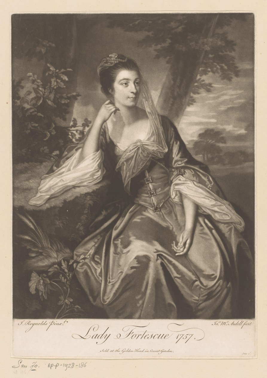 Muotokuva Anne Fortescue Lady Fortescue (otsikko esineessä) tekijältä James McArdell