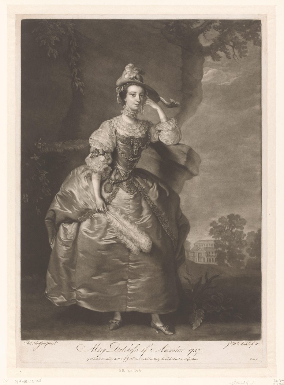 Portree van Mary Bertie Mary Dutchess of Ancaster (otsikko esineessä) tekijältä James McArdell