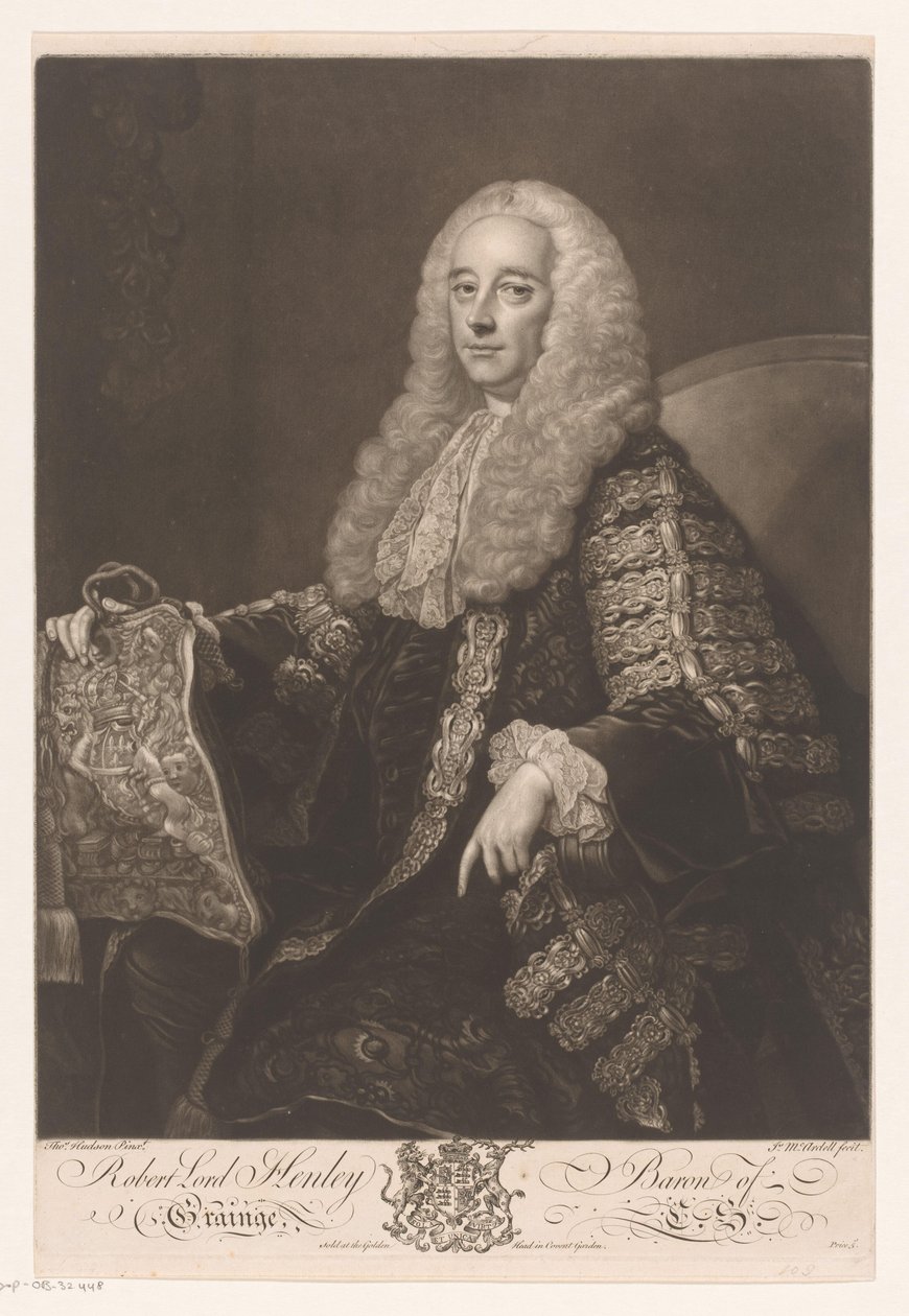 Muotokuva Robert Henley Robert Lord Henley Baron of Grainge (otsikko esineessä) tekijältä James McArdell