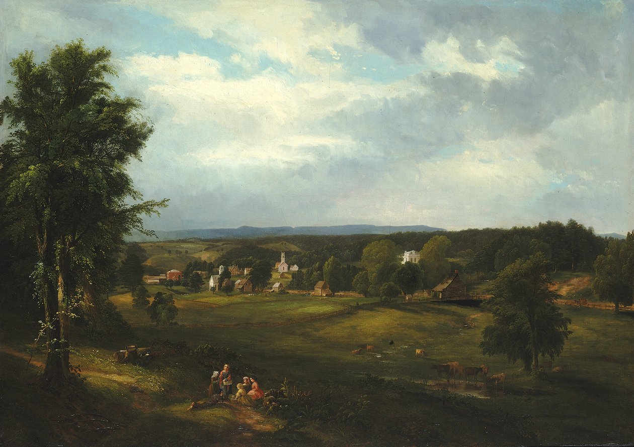 Village Scene lähellä Albanya, New York, 1850. tekijältä James McDougal Hart