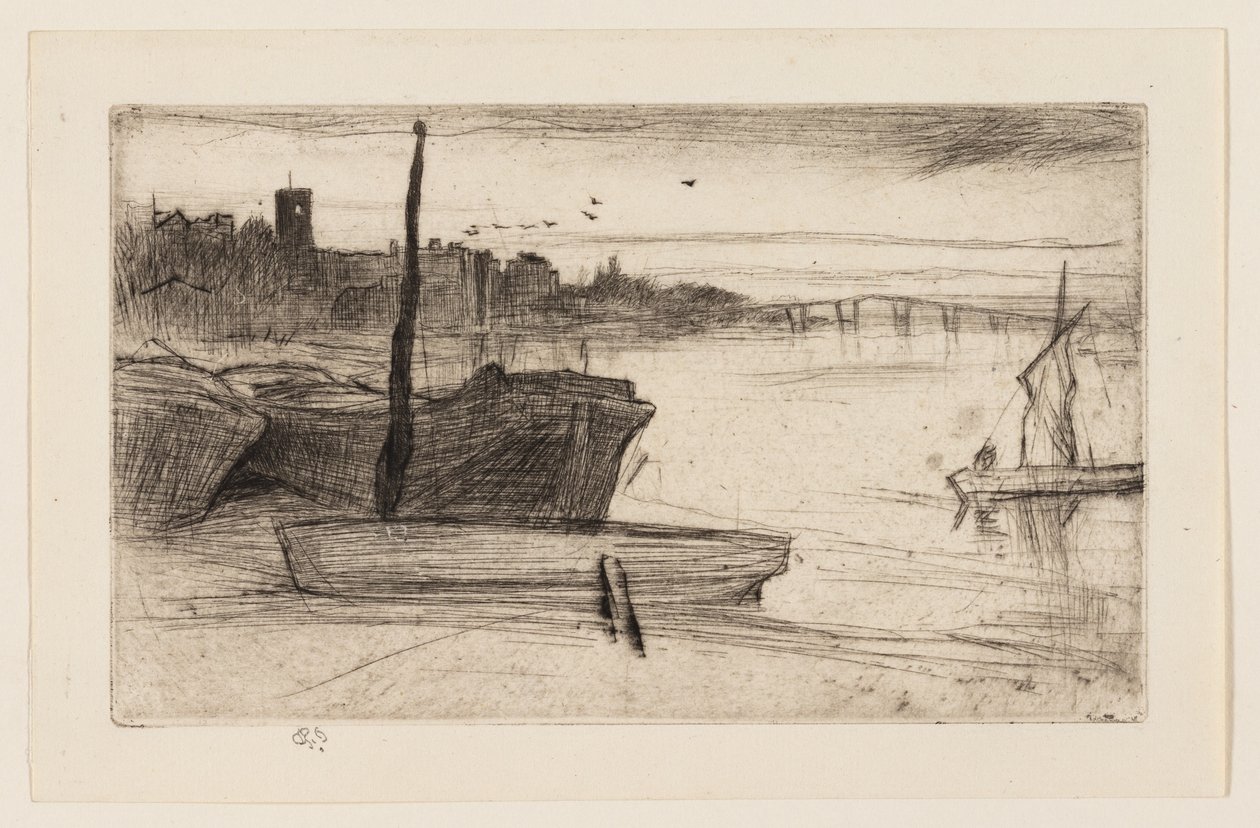 Chelsea Bridge ja kirkko tekijältä James Abbott McNeill Whistler