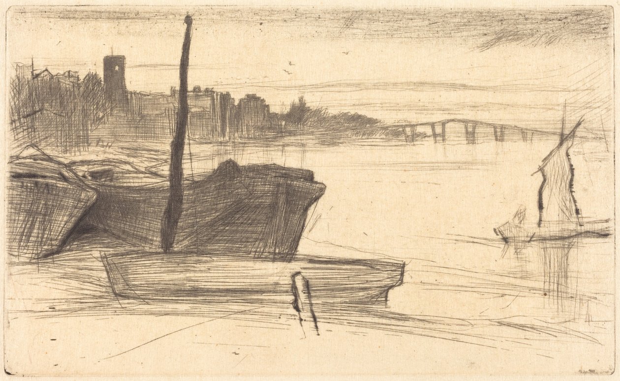 Chelsea Bridge ja kirkko tekijältä James McNeill Whistler