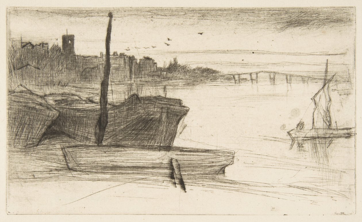 Chelsea Bridge ja kirkko tekijältä James McNeill Whistler