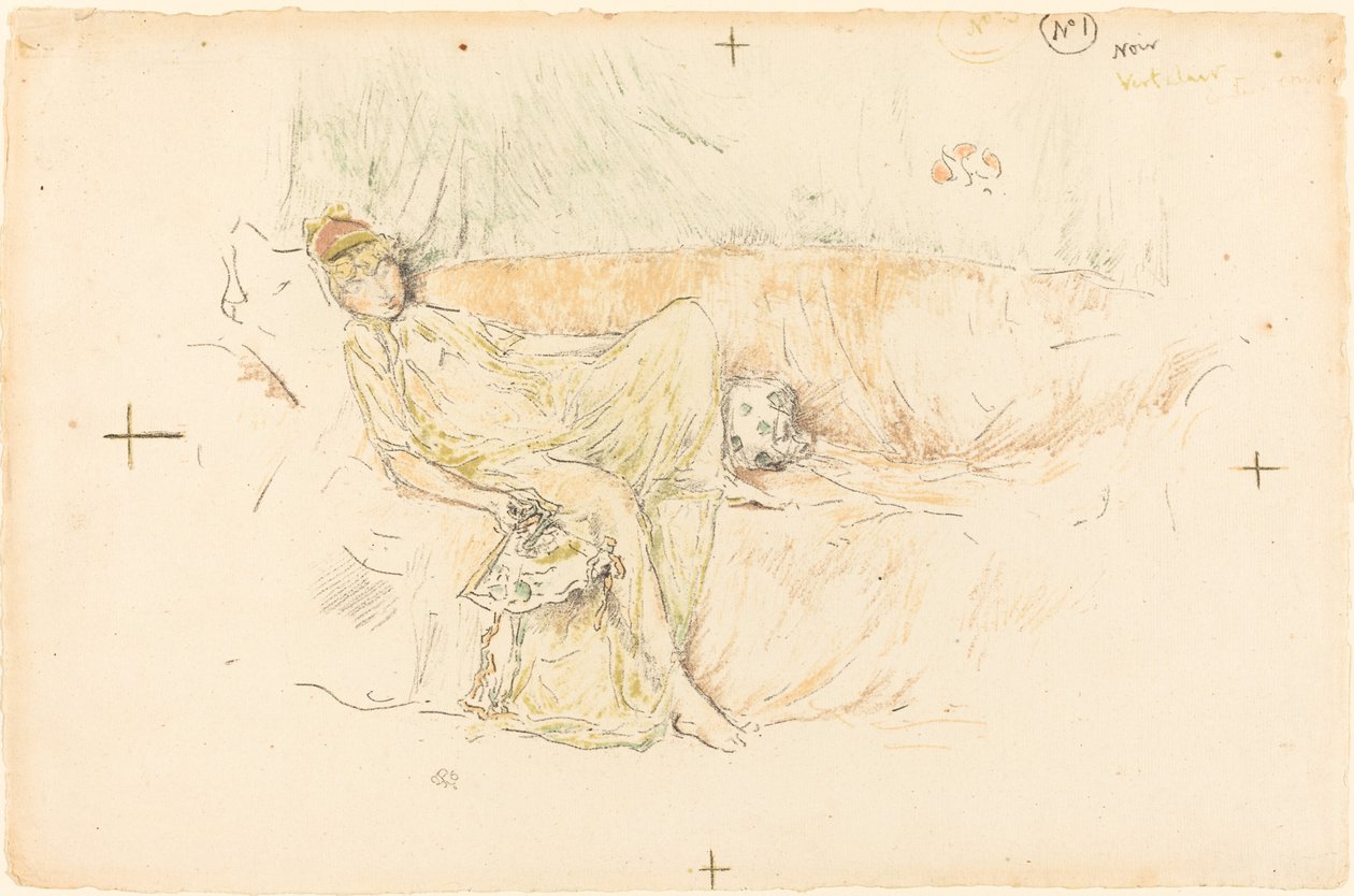 Draped figuuri, makuuasentoon tekijältä James Abbott McNeill Whistler