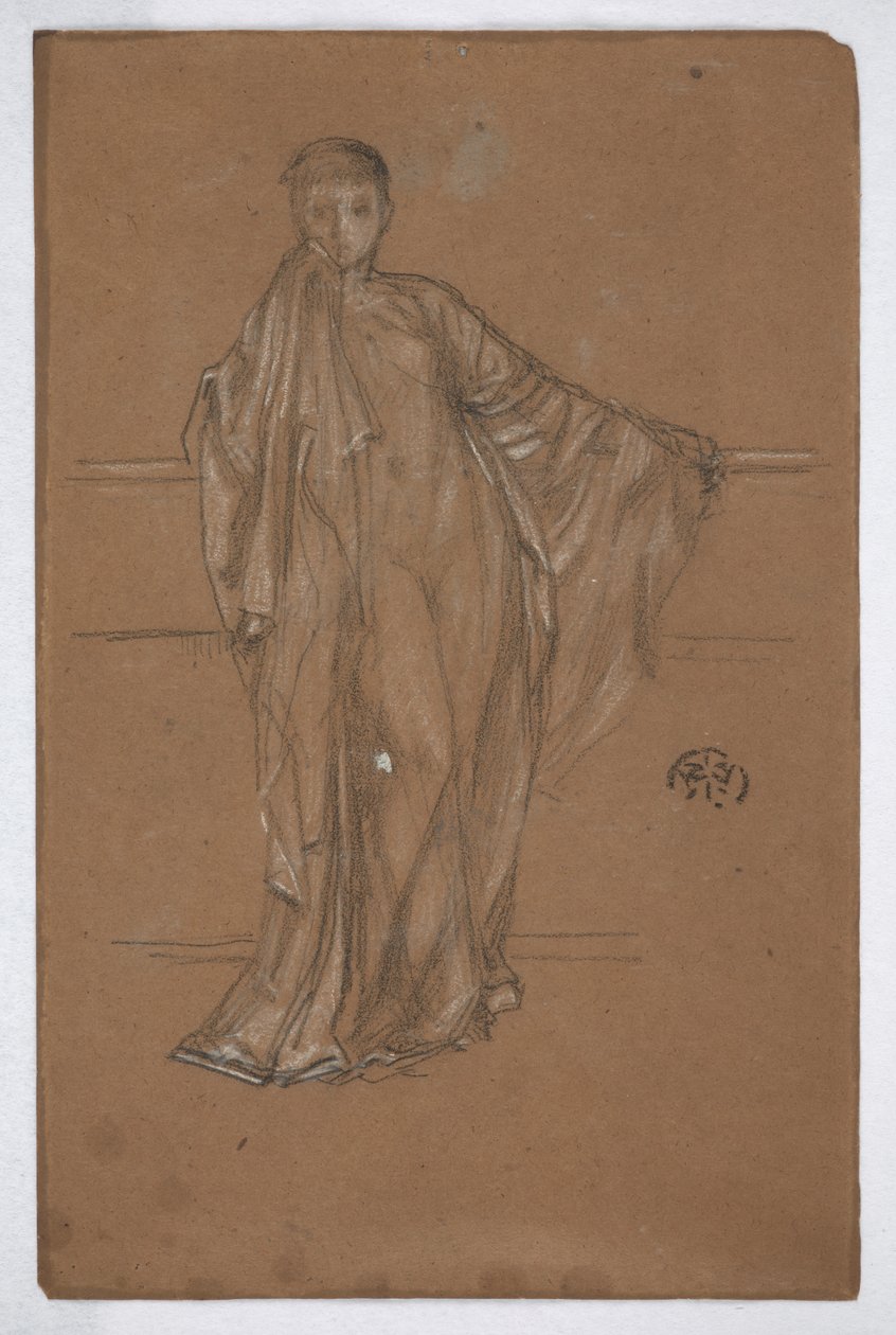 Kalvotettu figuuri kaiteen päällä tekijältä James Abbott McNeill Whistler