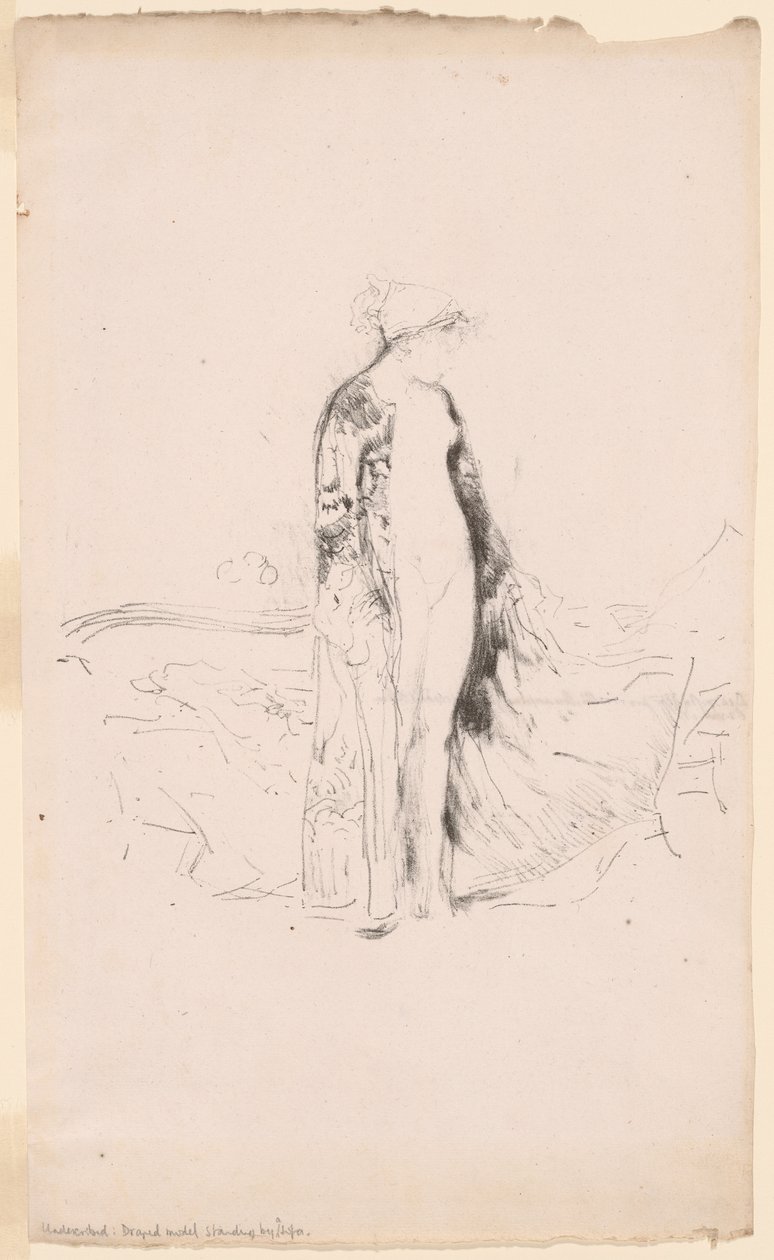 Drapoitu malli, seisoo sohvan vieressä tekijältä James Abbott McNeill Whistler