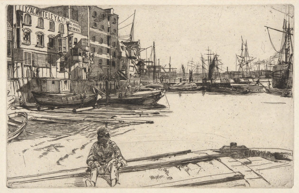 Eagle Wharf (Tyzac, Whiteley & Co.), Thames-sarjasta (Kuudentoista etsauksen sarja Thamesista ja muista aiheista) tekijältä James Abbott McNeill Whistler