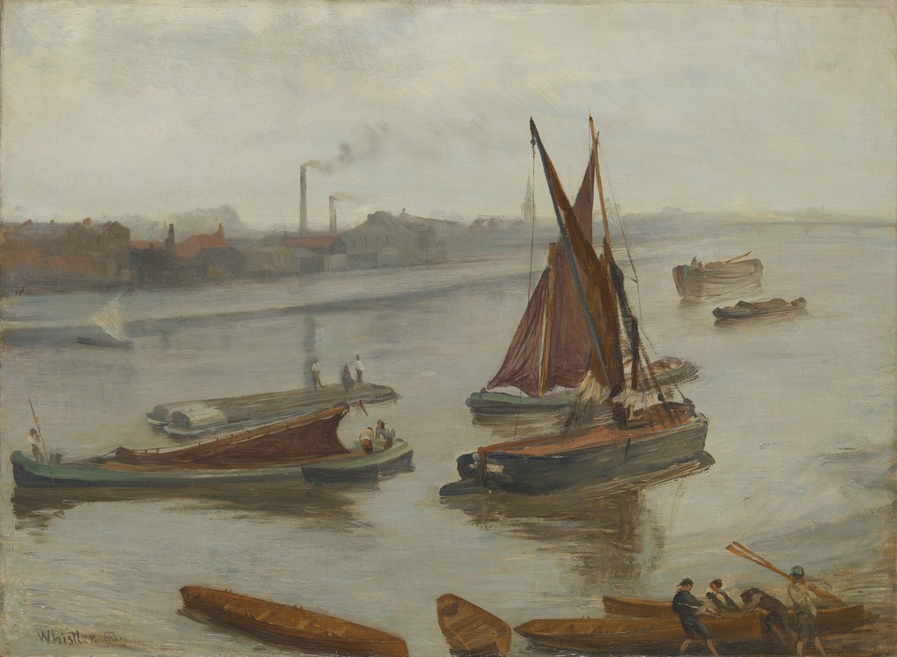 Harmaa ja hopea: Old Battersea Reach tekijältä James McNeill Whistler