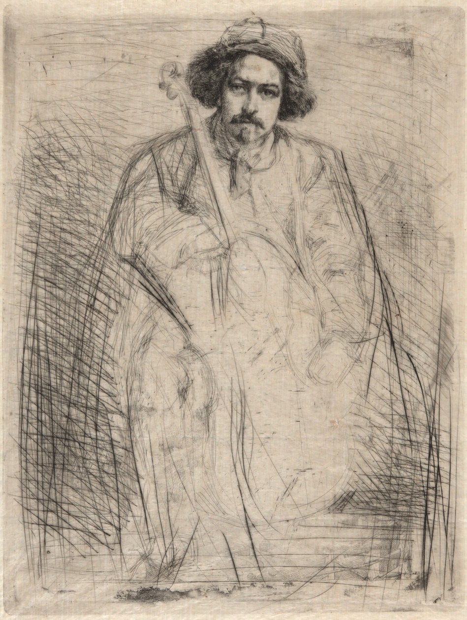 J. Becquet, kuvanveistäjä (Viulisti), teoksesta ”Thames Set” (16-osainen etsaussarja, joka kuvaa näkymiä Thames-joelta ja muita aiheita) tekijältä James McNeill Whistler
