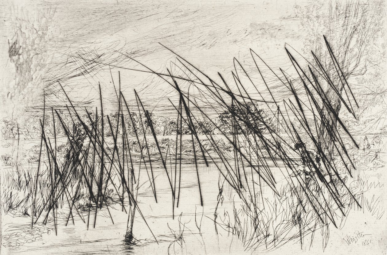 Maisema, jossa on kalastaja tekijältä James McNeill Whistler