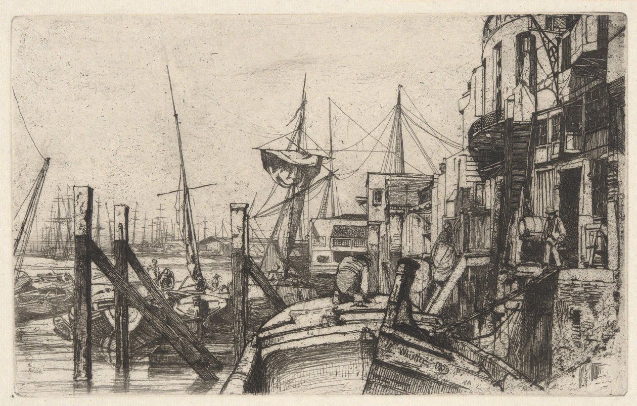 Limehouse, teoksesta Thames Set (Sarja, joka koostuu kuudestatoista etsauksesta, joissa on kuvattu näkymiä Thames-joelta ja muita aiheita) tekijältä James McNeill Whistler