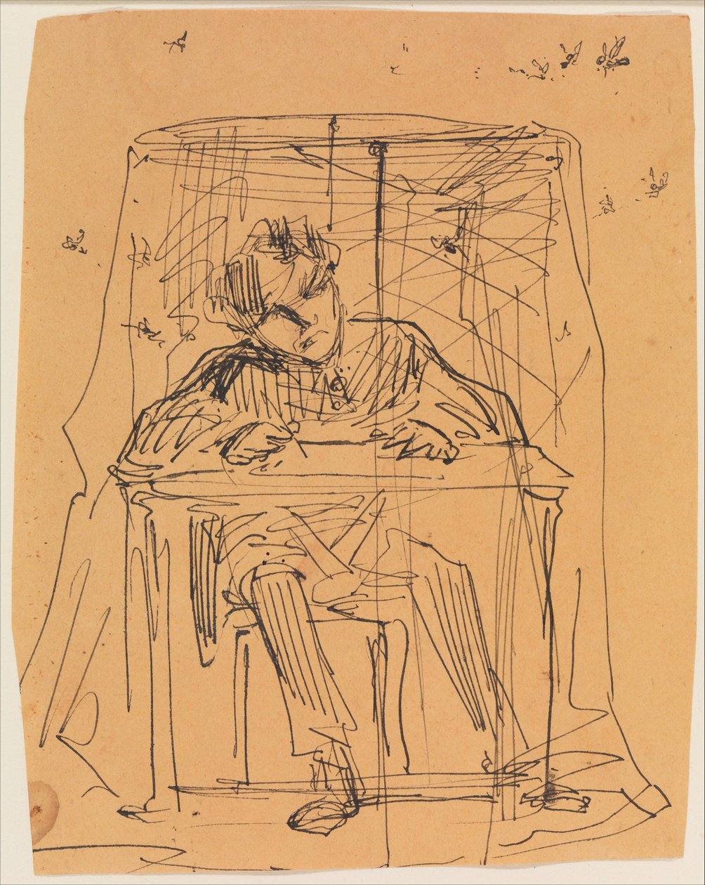 Mann am Tisch unter einem Moskitonetz (aus Skizzenbuch) tekijältä James McNeill Whistler