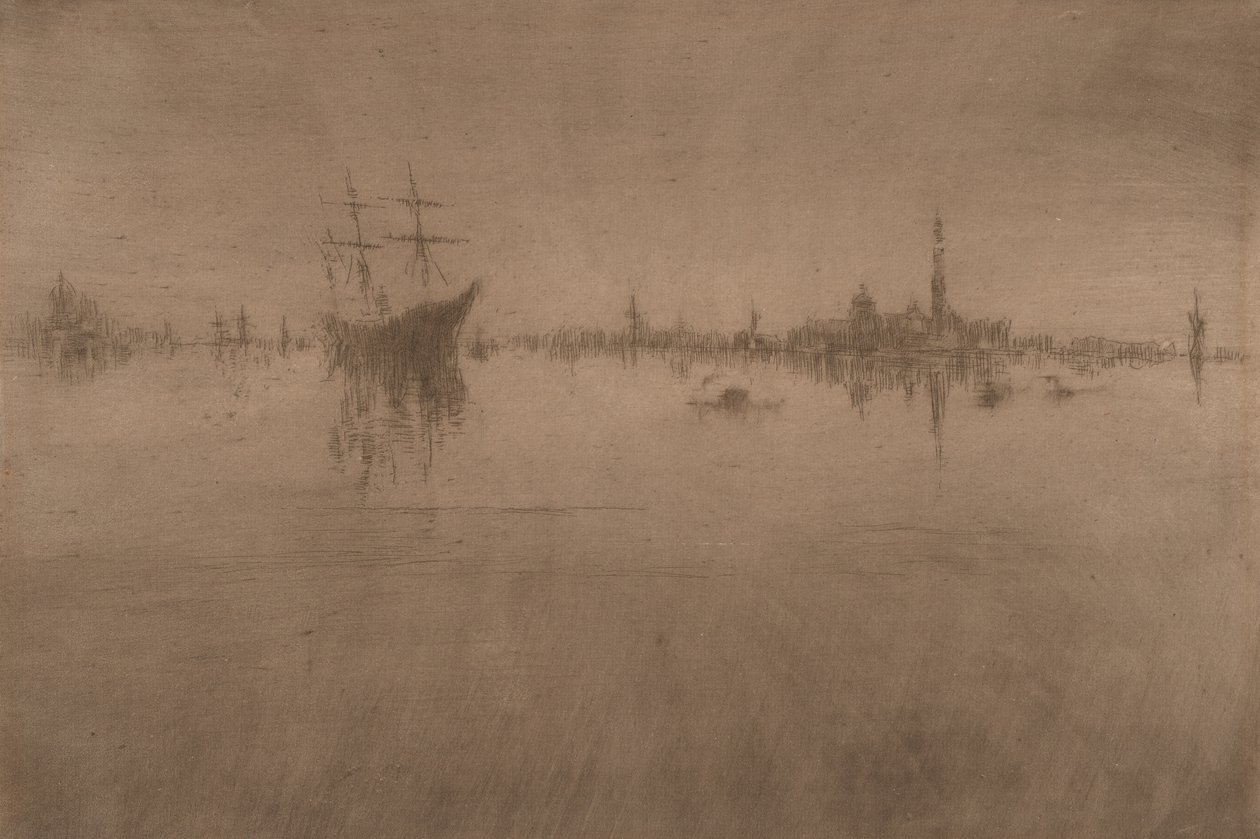 Nocturne, Venetsiasta, kahdentoista etsauksen sarja ("Ensimmäinen Venetsian setti") tekijältä James Abbott McNeill Whistler