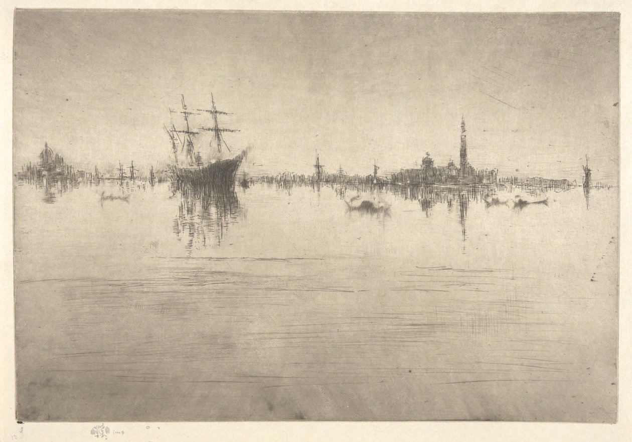 Nocturne, ensimmäisestä Venetsian sarjasta (Venetsia, 12 etsauksen sarja) tekijältä James Abbott McNeill Whistler