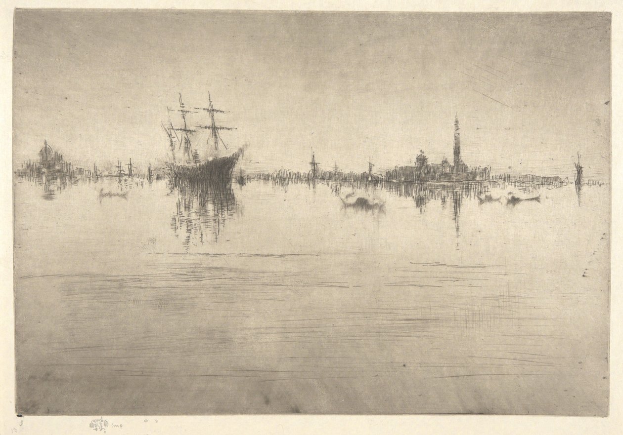 Nocturne, teoksesta ”First Venice Set” (Venetsia, sarja kahdestatoista etsauksesta) tekijältä James McNeill Whistler