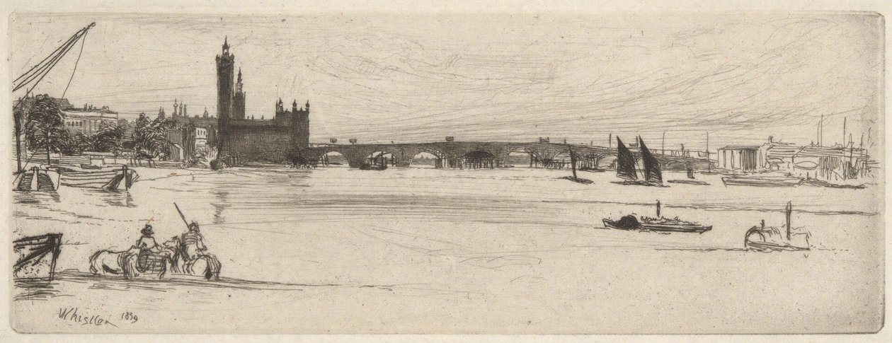 Old Westminster Bridge, Thames-sarjasta (sarja kuusitoista etsausta Thamesista ja muista aiheista) tekijältä James Abbott McNeill Whistler
