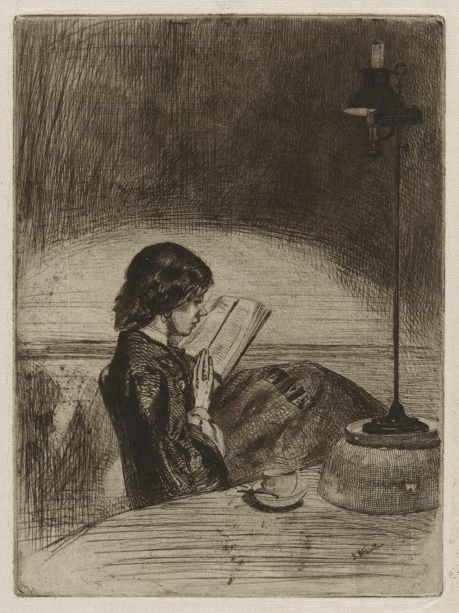 Lukeminen lampun valossa tekijältä James Abbott McNeill Whistler