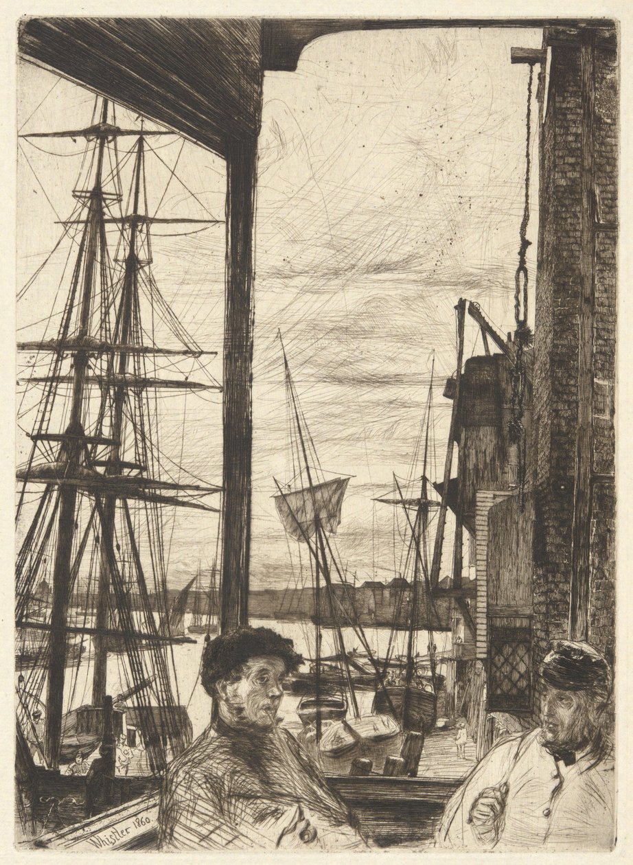 Rotherhithe (Wapping), teoksesta Thames Set (16-osainen sarja etsauksia, jotka esittävät näkymiä Thames-joelta ja muita aiheita) tekijältä James McNeill Whistler