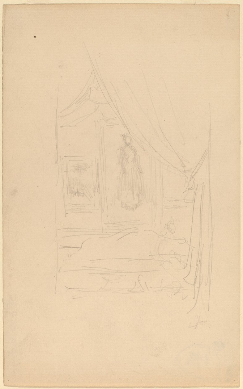 Luonnos rouva Godwinin muotokuvasta, kun se ripustettiin British Artists -yhdistykseen tekijältä James Abbott McNeill Whistler