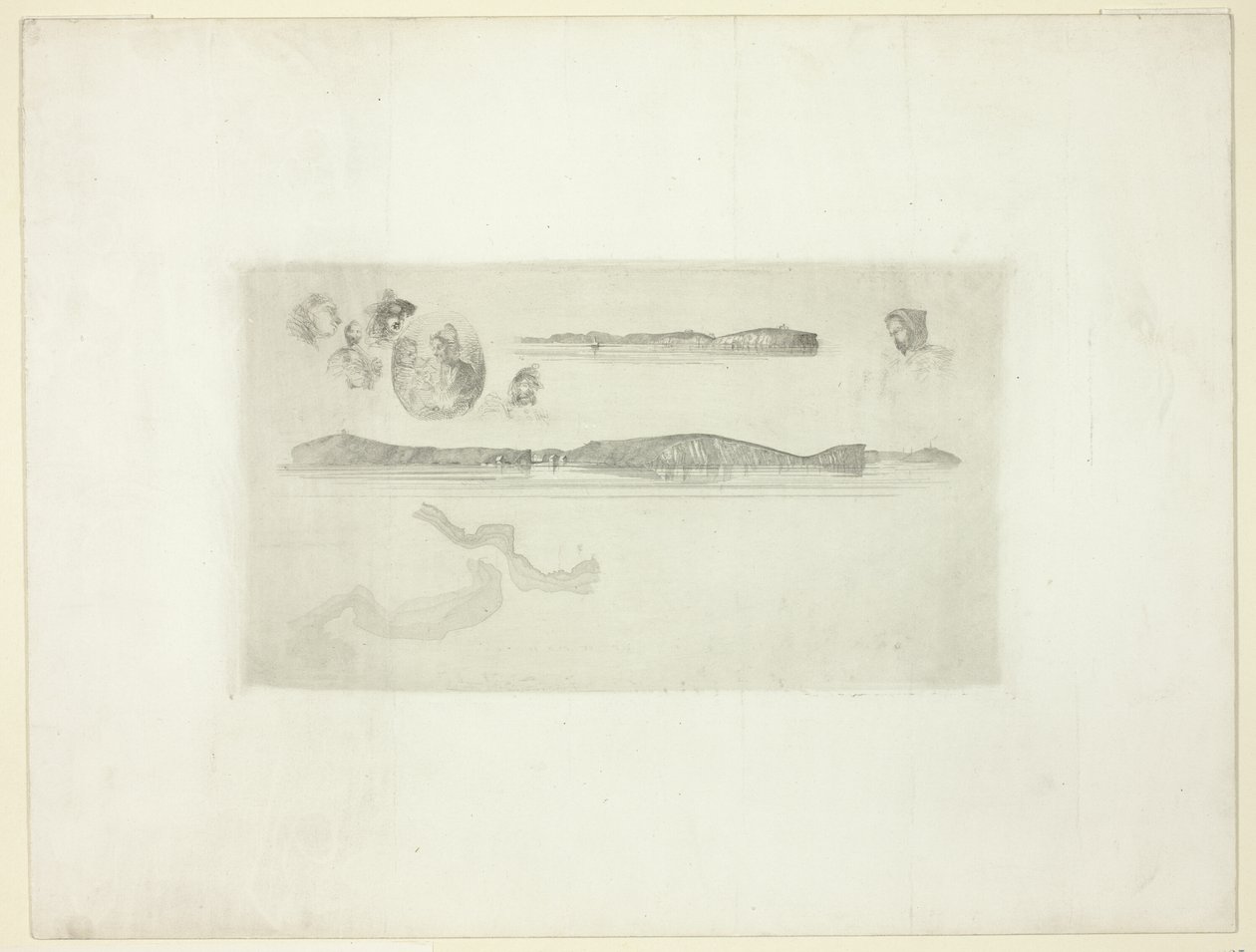 Luonnokset rannikkomittauslevyllä tekijältä James Abbott McNeill Whistler
