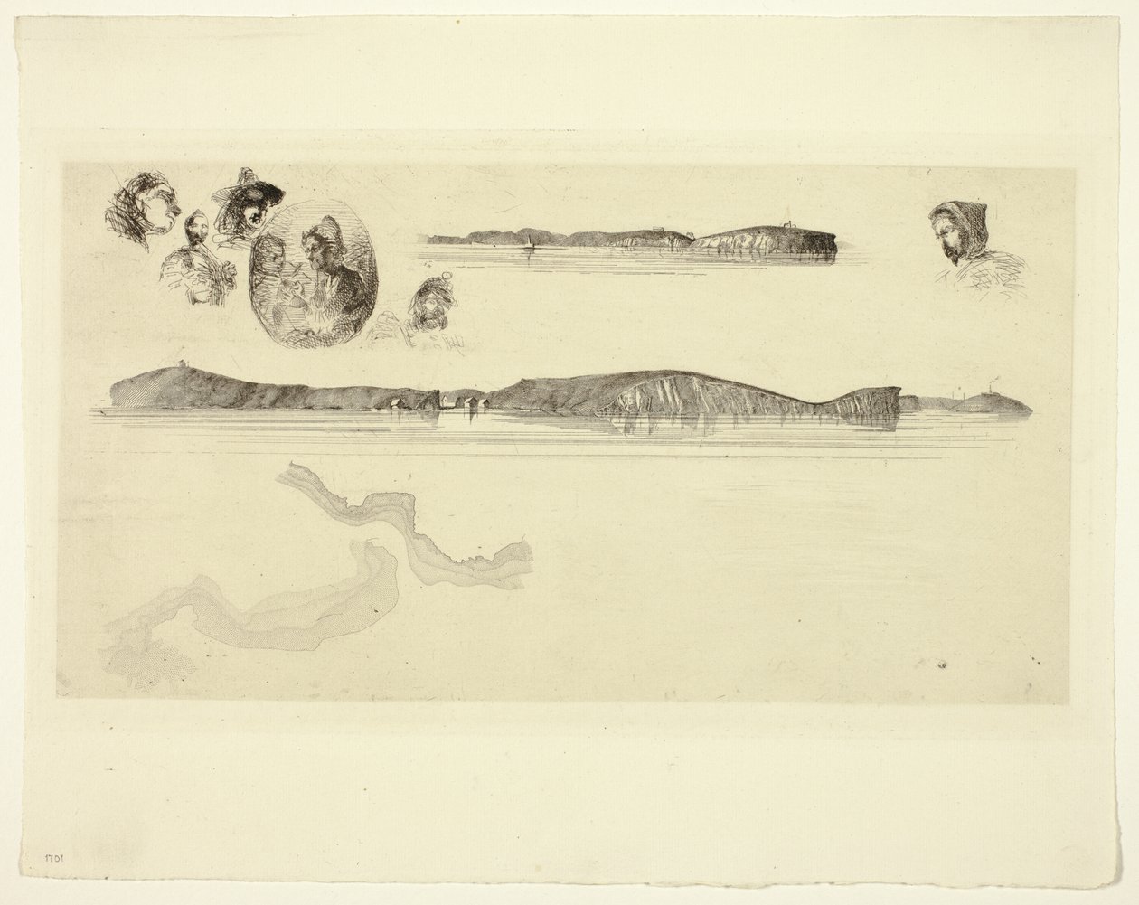 Luonnokset rannikkomittauslevyllä tekijältä James Abbott McNeill Whistler