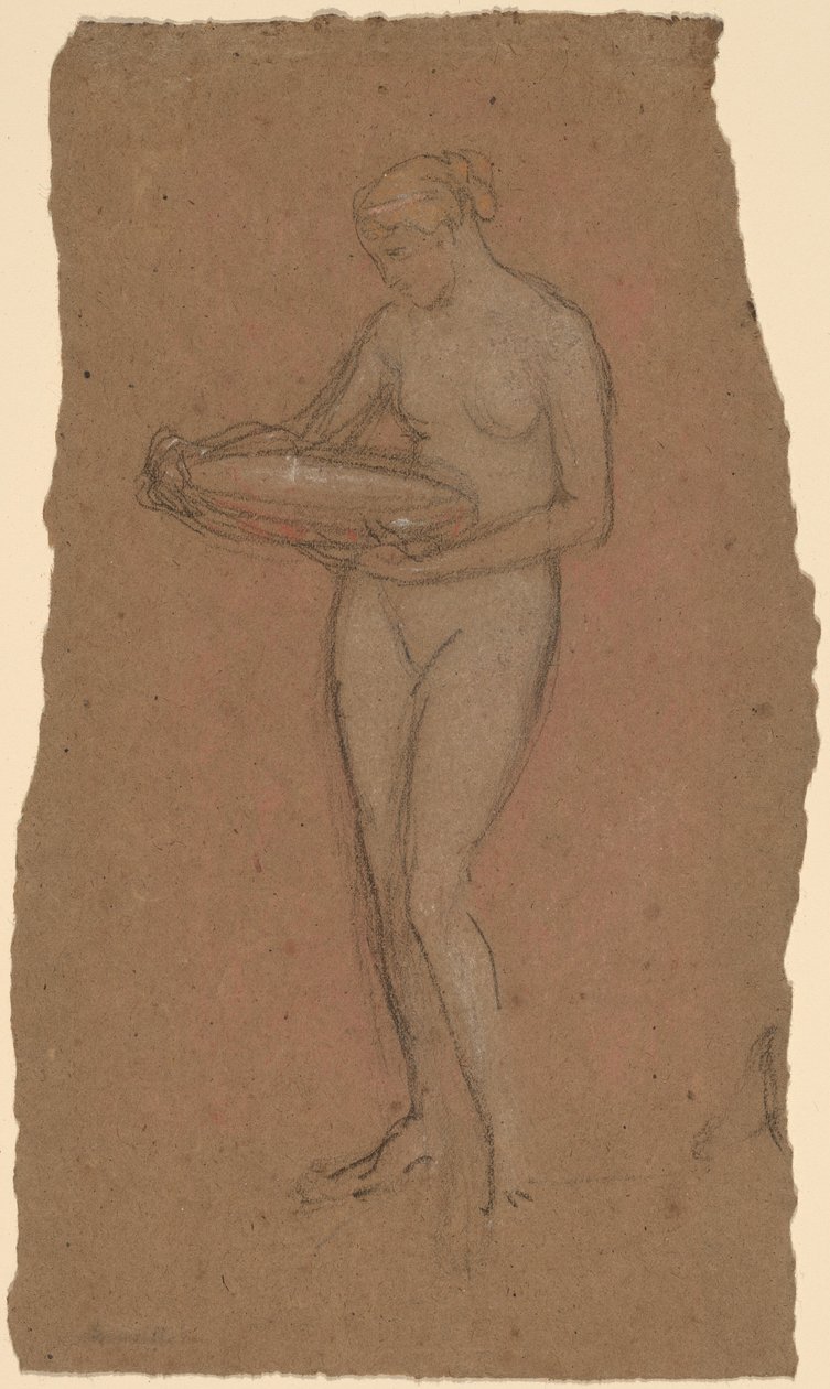 Seisova nainen alaston pitelee kulhoa [recto] tekijältä James Abbott McNeill Whistler