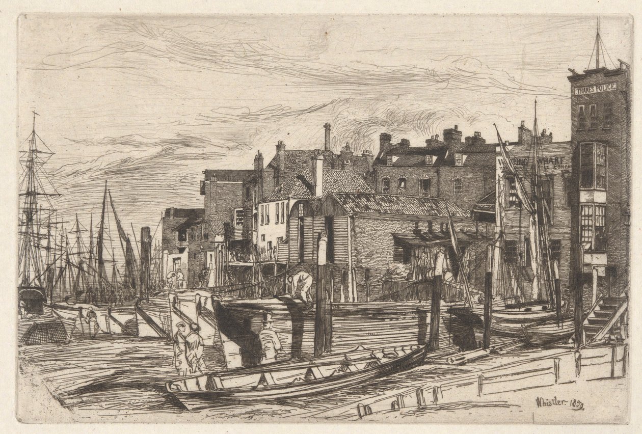 Thames Police (Wapping Wharf), Thames-sarjasta (sarja kuusitoista etsausta Thamesista ja muista aiheista) tekijältä James Abbott McNeill Whistler