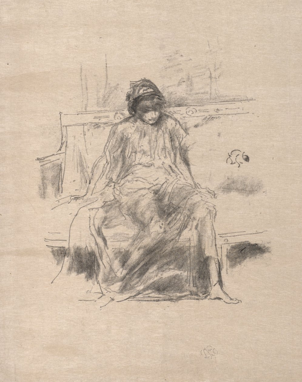 Istuva, verhottu hahmo tekijältä James McNeill Whistler