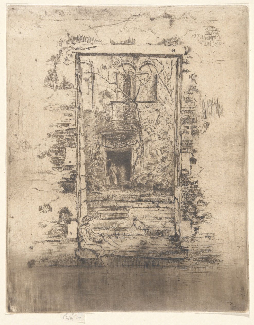 ”Puutarha”, teoksesta ”Toinen Venetsian sarja” (26 etsauksen sarja) tekijältä James McNeill Whistler