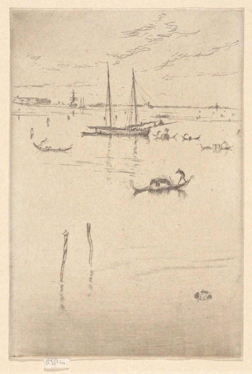 ”Pieni laguuni”, teoksesta ”Ensimmäinen Venetsia-sarja” (”Venetsia, sarja kahdestatoista etsauksesta”) tekijältä James McNeill Whistler