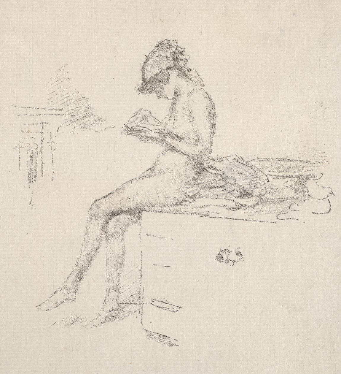 Pieni alaston malli lukee tekijältä James McNeill Whistler