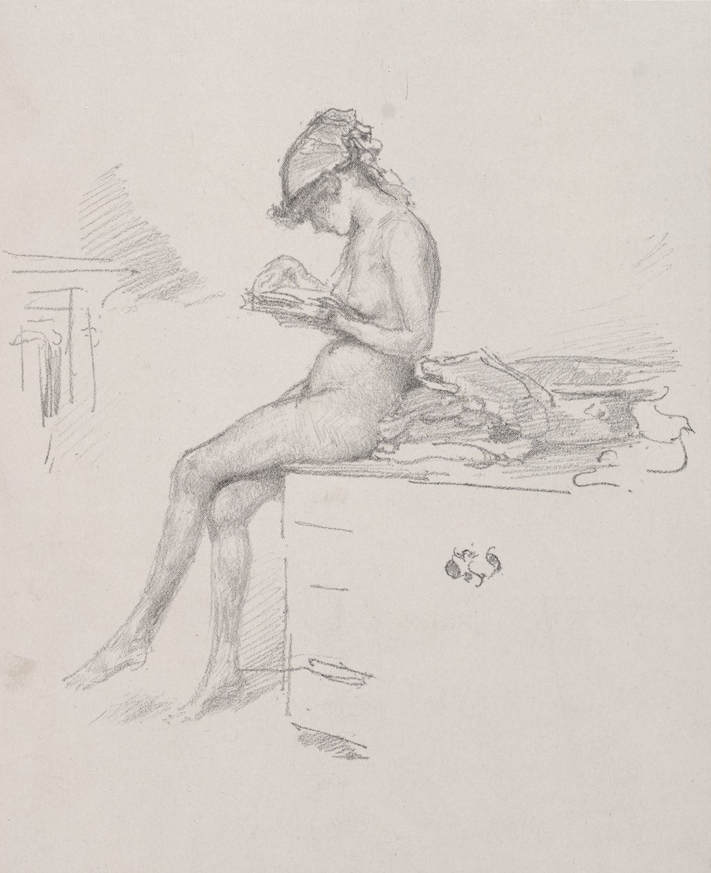 Pieni alaston malli lukee tekijältä James McNeill Whistler