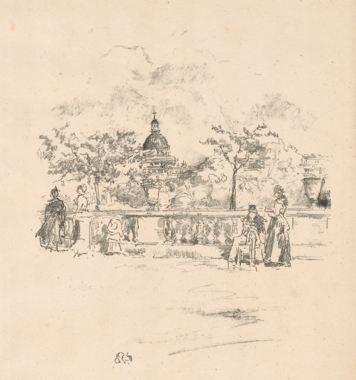 Pantheon Luxemburgin puutarhan terassilta tekijältä James Abbott McNeill Whistler