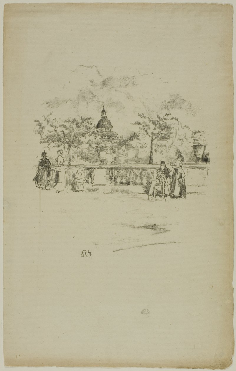 Pantheon Luxemburgin puutarhojen terassilta katsottuna tekijältä James McNeill Whistler