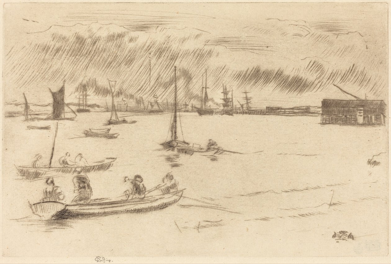 Thames-joki kohti Erithiä tekijältä James McNeill Whistler